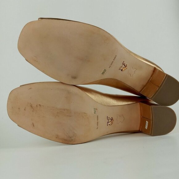 Vince Camuto Signature 7M Gold Metallic Open Toe Block Heel Shoes Lamb Leather - Picture 8 of 12